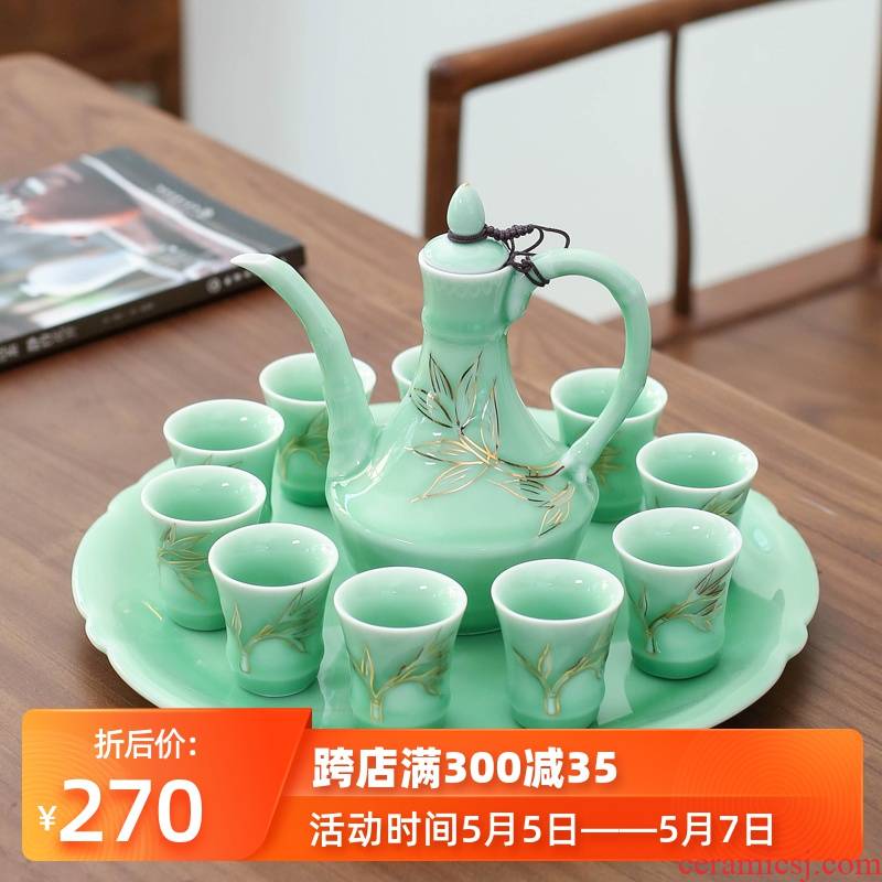 Chinese style glasses suit household cup archaize ceramic wine liquor drinking rice wine tell hip celadon small a small handleless wine cup