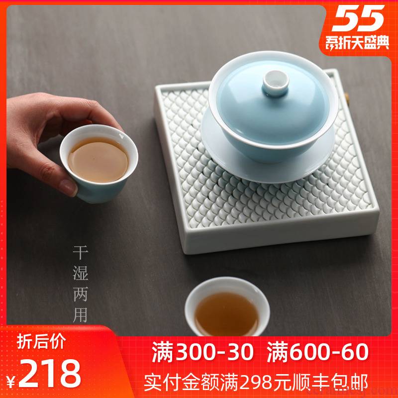 Bright product white porcelain water dry ground station square pot bearing tea sea jingdezhen kung fu tea accessories have pot pad