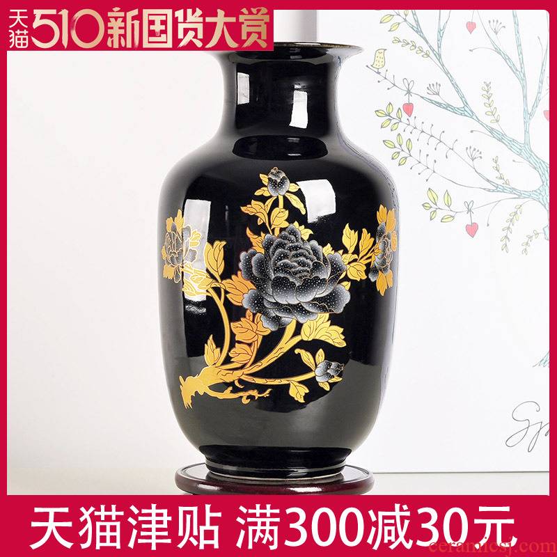 Creative flower bottle lucky bamboo water bamboo ceramic large black vase vase household of Chinese style household decorations