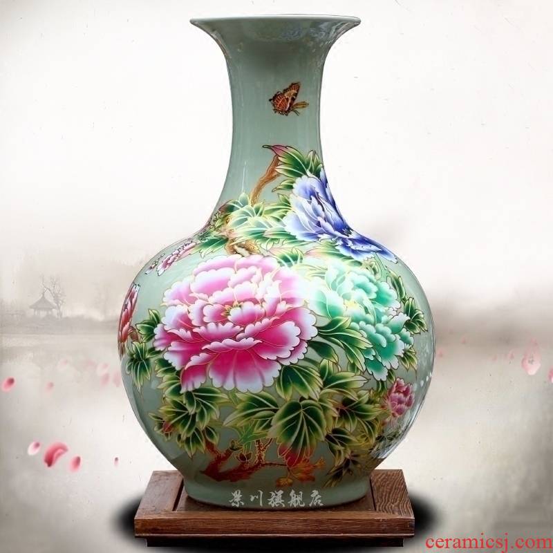 Jingdezhen ceramic auspicious riches and honor peony to admire the vase vase household living room office mesa study large furnishing articles