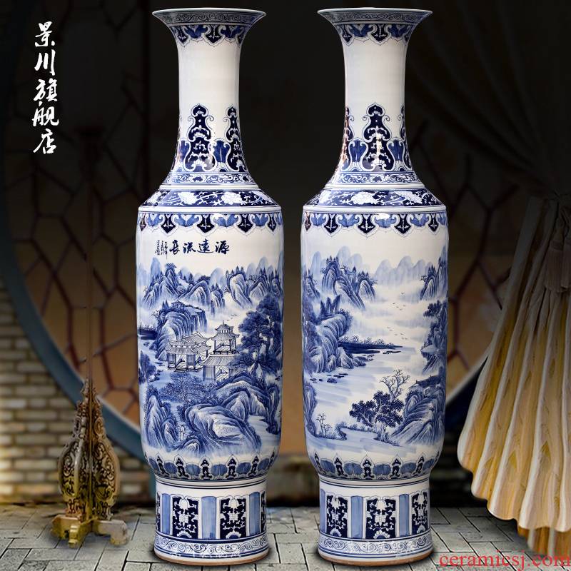 Jingdezhen blue and white porcelain has a long history in the hand - made ceramic vases, sitting room of Chinese style of large household furnishing articles