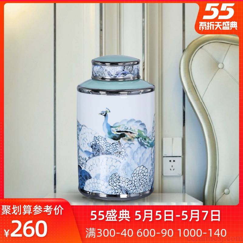 Jingdezhen ceramic vases, flower implement of new Chinese style storage tank sitting room adornment candy jar porch soft furnishing articles by the peacock
