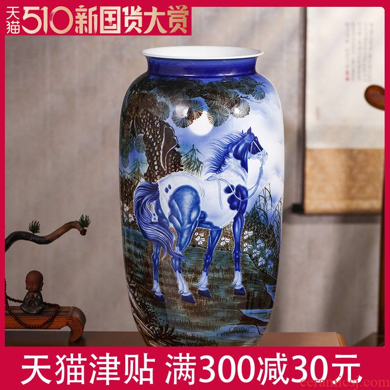 Antique hand - made of blue and white porcelain vase stateroom rich ancient frame decorative furnishing articles of jingdezhen ceramic art housewarming gift