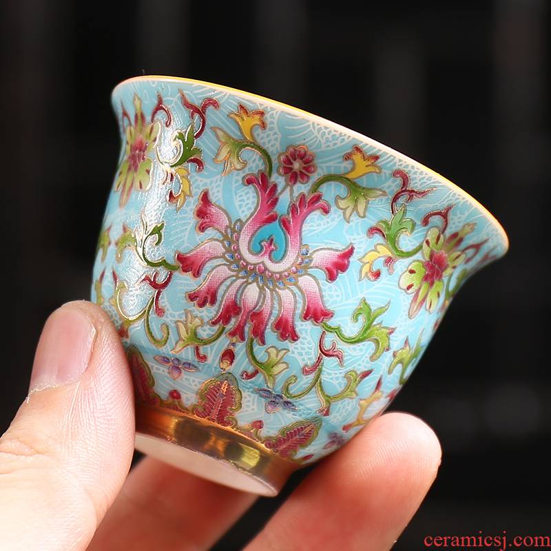 Colored enamel craft ceramic masters cup single cup sample tea cup kung fu tea cups individual cup household small bowl