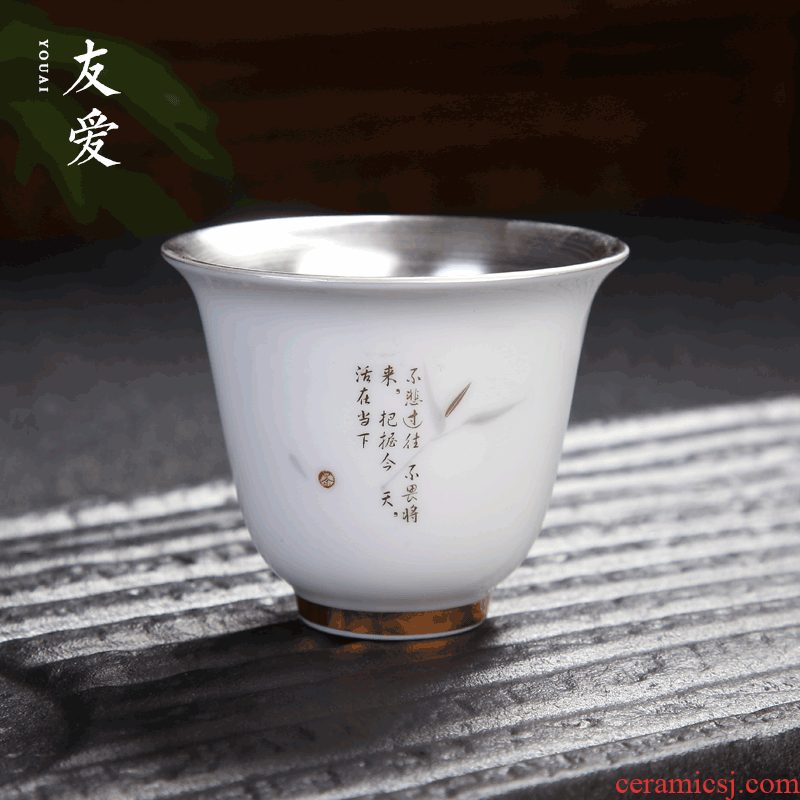 Love coppering. As silver cup tea 999 sterling silver, kung fu master tea bowl hand - made jingdezhen ceramic cup with silver