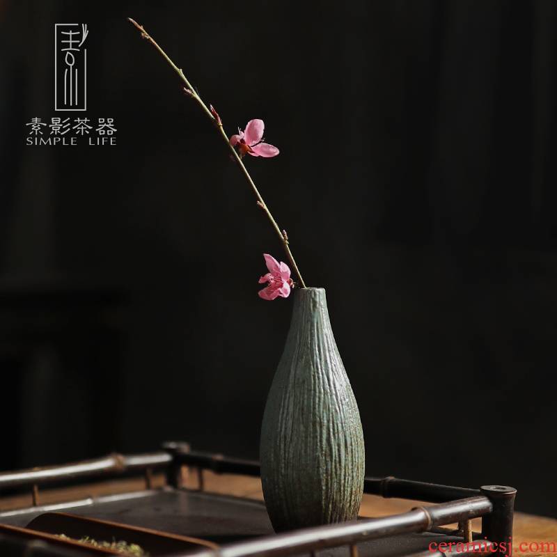Element shadow up green glaze vase Japanese small ceramic flower implement coarse pottery flower implement tea zen home furnishing articles
