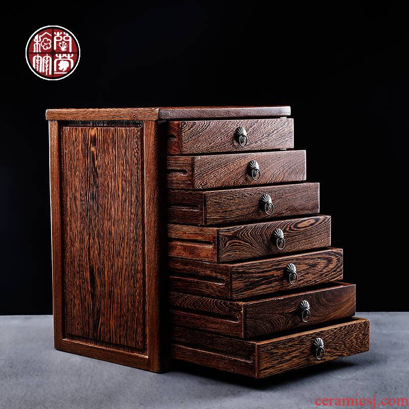 Wenge puer tea box points tea box seven cakes tea cake boxes of household solid wood, multi - layer the draw - out type tea storage cabinet