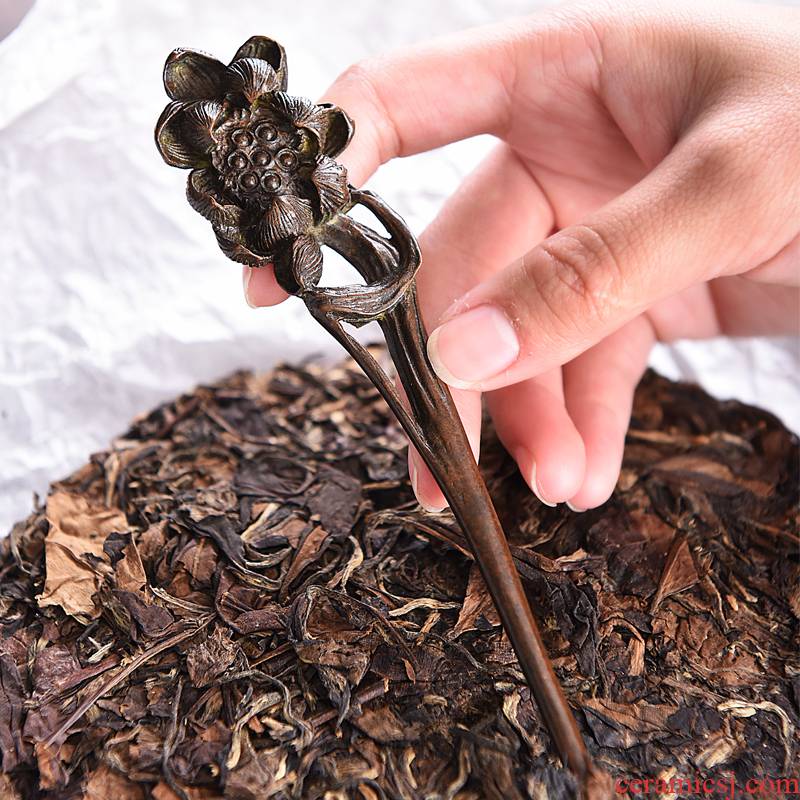 Sapphire hin manual vintage copper ChaZhen pried pu 'er tea tea cake knife using kung fu tea set and accessories lotus tea cone