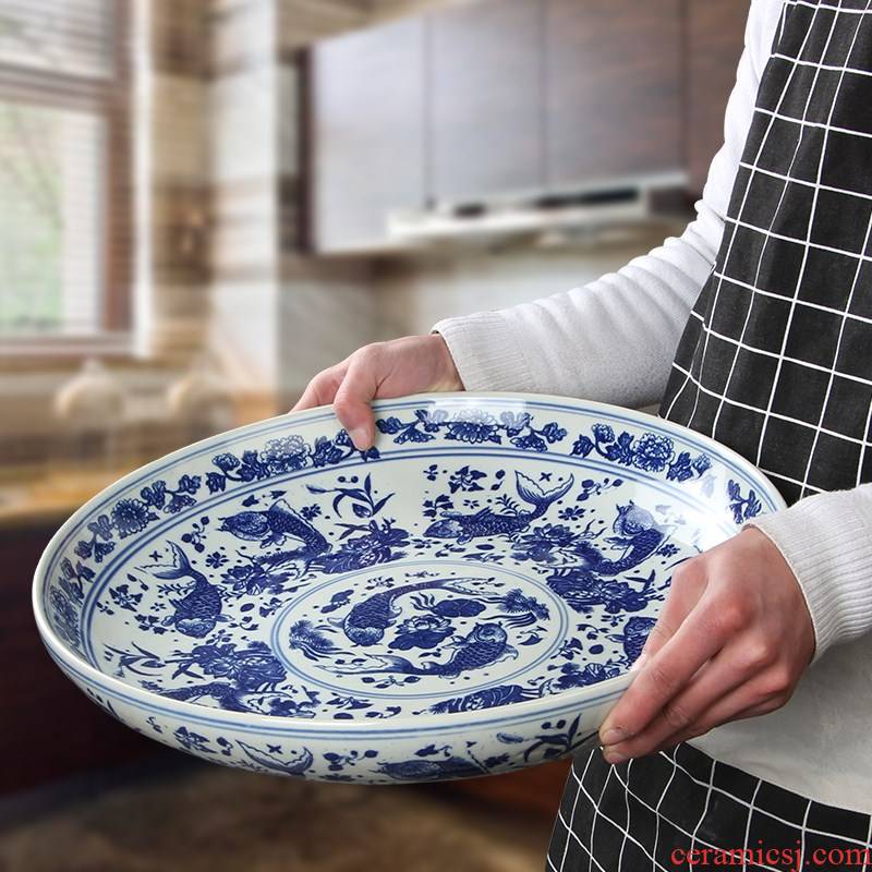 Ltd. ceramic tableware for pepper fish head fish plate disc to heavy large restaurant, dish of blue and white porcelain plate circle