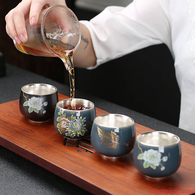 Ceramic tea tasted silver gilding master cup your up, a single cup of large household ji green tea tea cup sample tea cup