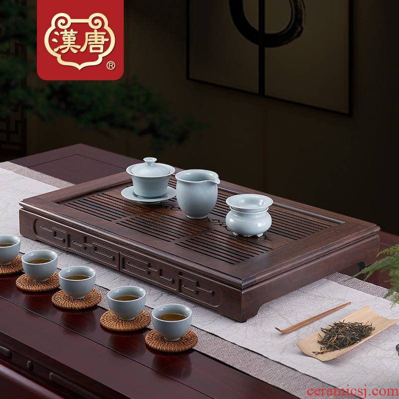 Han solid wood tea tray with simple dry tea table storage type wooden tea sea black rosewood kung fu tea set