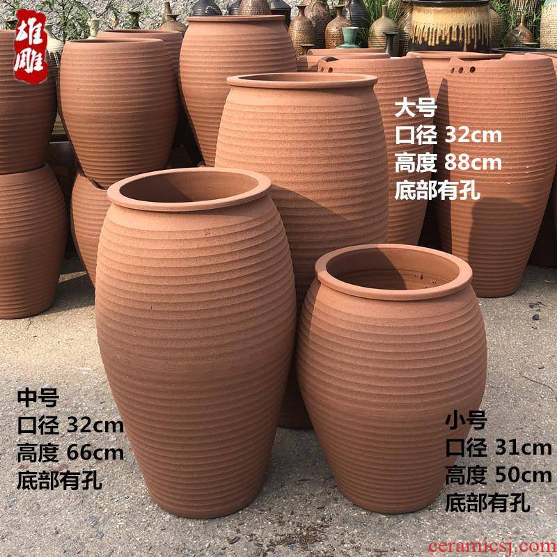 Very large courtyard landscape ground red some ceramic POTS to extra large ceramic composite ceramic cylinder villa soil flowerpot