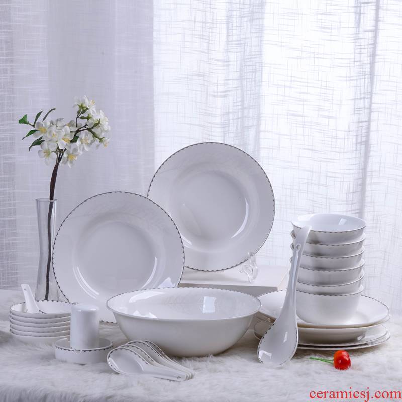 Jingdezhen ceramic bowl combination suit ipads bowls disc 28 head tableware household contracted microwave dish bowl