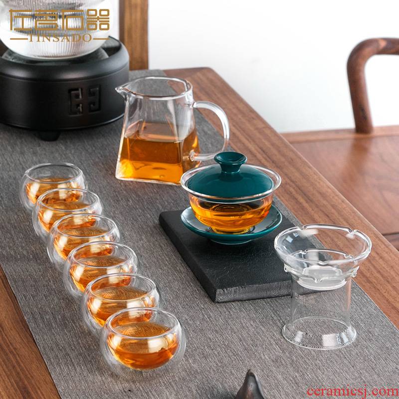 ZuoMing right device glass kung fu tea set home tea mercifully tea tureen tea cups transparent high - temperature contracted
