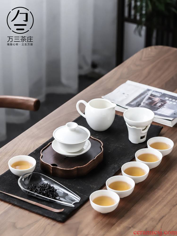 Dehua white porcelain tea set household kung fu tea cups contracted Japanese tureen teapot a complete set of gift box