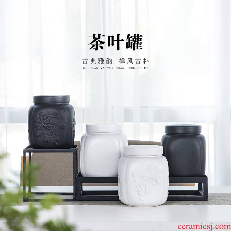 Corrugated black ceramic seal size box of storage tank pu 'er tea caddy fixings portable storage POTS tea accessories