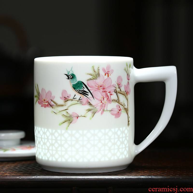 Hand - made ceramic filter with cover cup separation tea tea cup jingdezhen porcelain and exquisite porcelain teacup gift cups