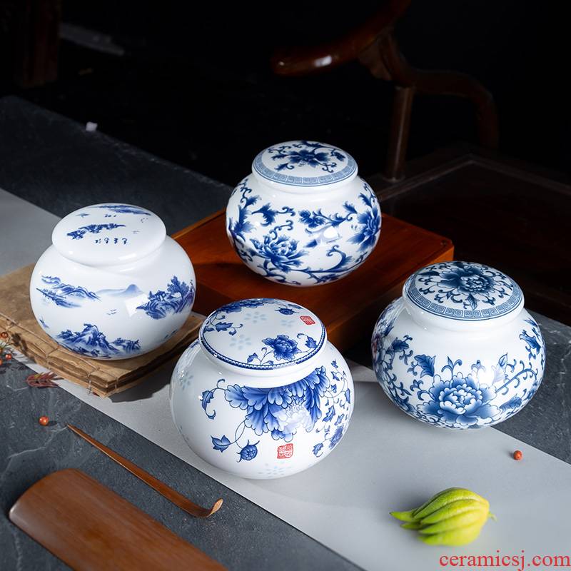 Number, jingdezhen ceramic medium caddy fixings POTS sealed drum high - white porcelain jar of blue and white porcelain storage tanks