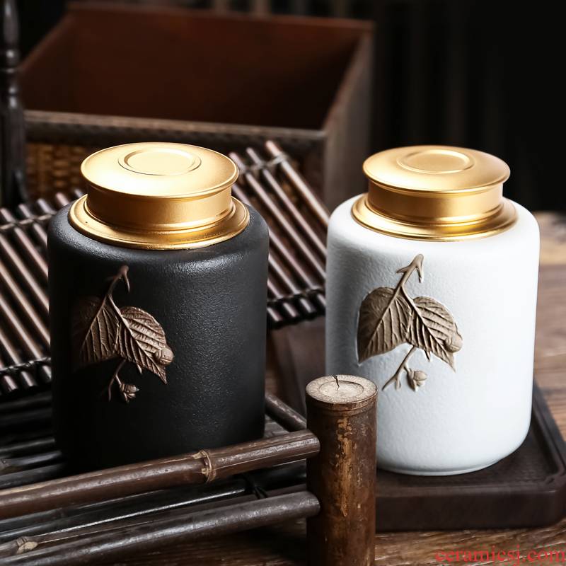 Maple leaf carvings, black pottery tea pot size household kung fu tea set sealing goods tea accessories
