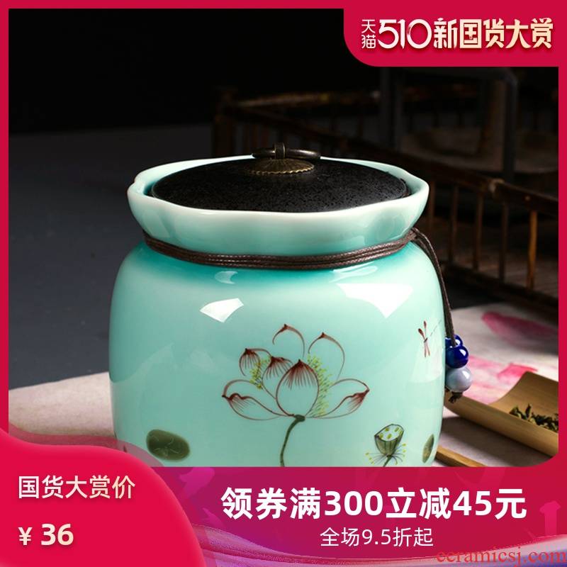 Caddy fixings ceramic household store receives travel small tea box of longquan celadon puer tea POTS portable sealed as cans