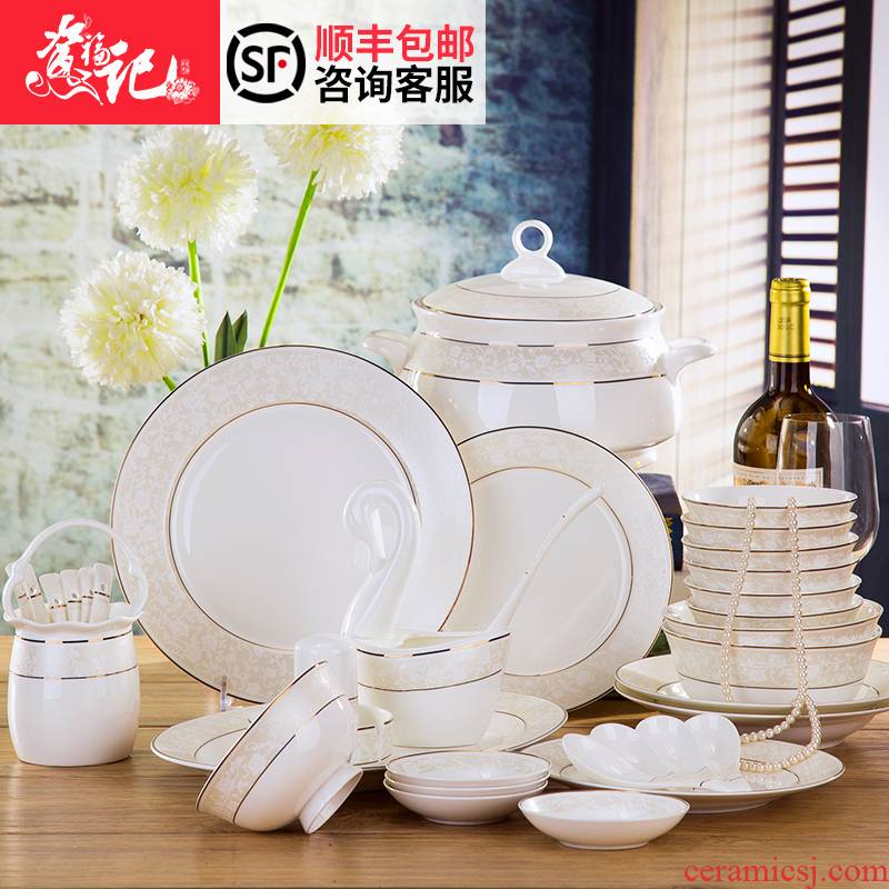 Dishes suit jingdezhen 58 head of high - grade ipads China tableware creative household European Dishes Dishes chopsticks at home