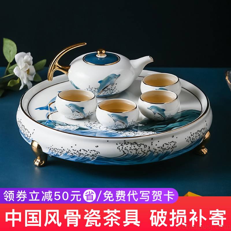 Ceramic tea set kung fu tea set household of Chinese style tea kettle contracted tea tea art wedding gifts