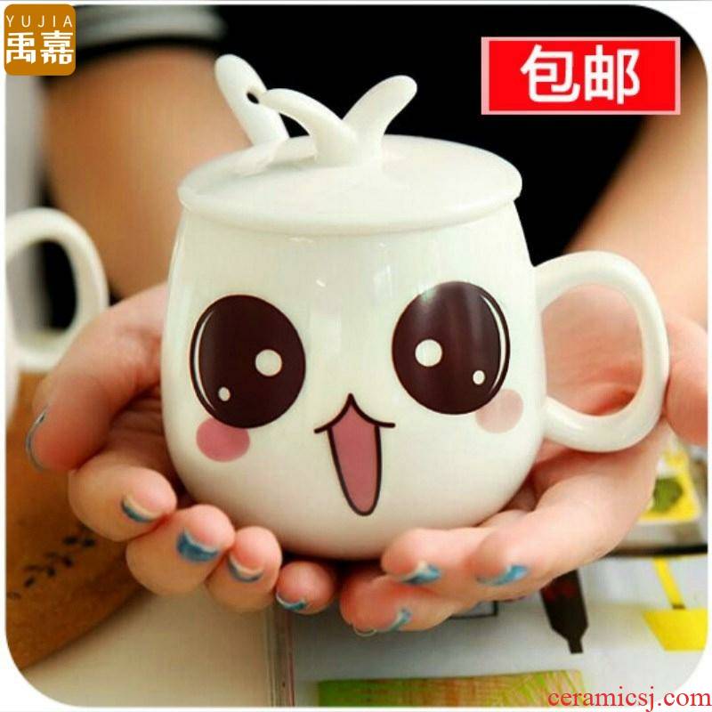 With the spoon, coffee cup With a cup of small ceramic lovers pot - bellied mini gift YuJia small bands are built
