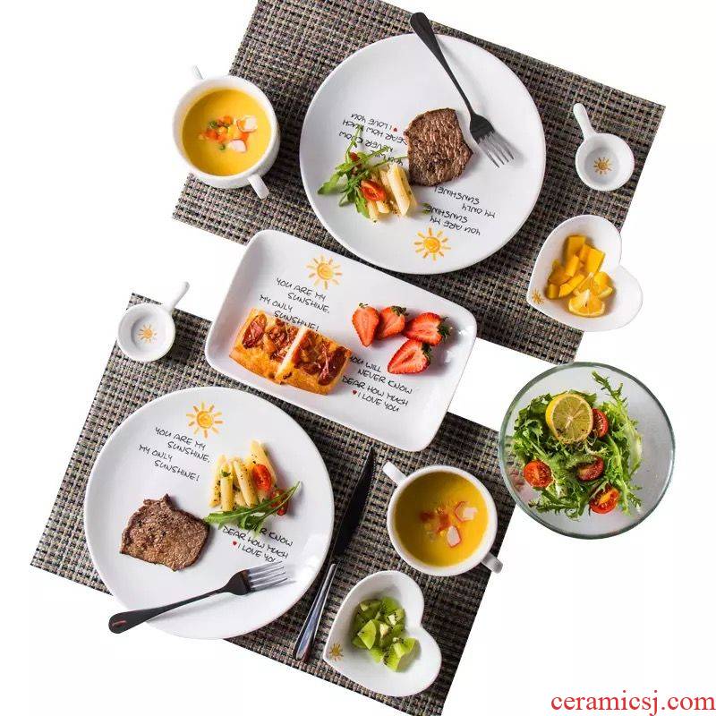 Household steak western food plate full creative couples steak knife and fork spoon, ceramic dinner salad plate suit