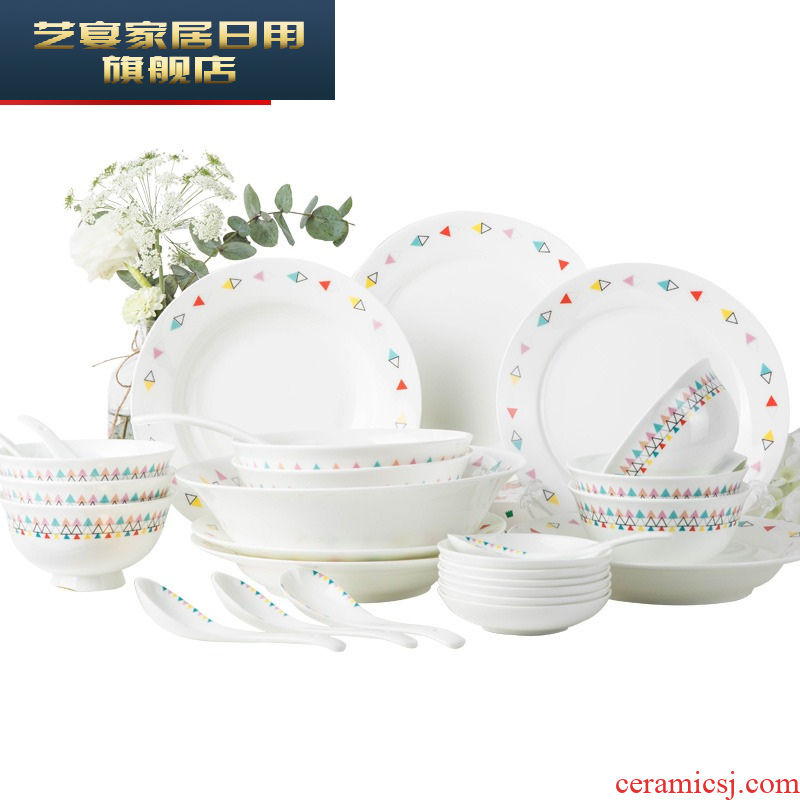 Dishes suit domestic cartoon bowl of jingdezhen ceramic creative contracted and pure and fresh soup bowl Dishes suit tableware plate
