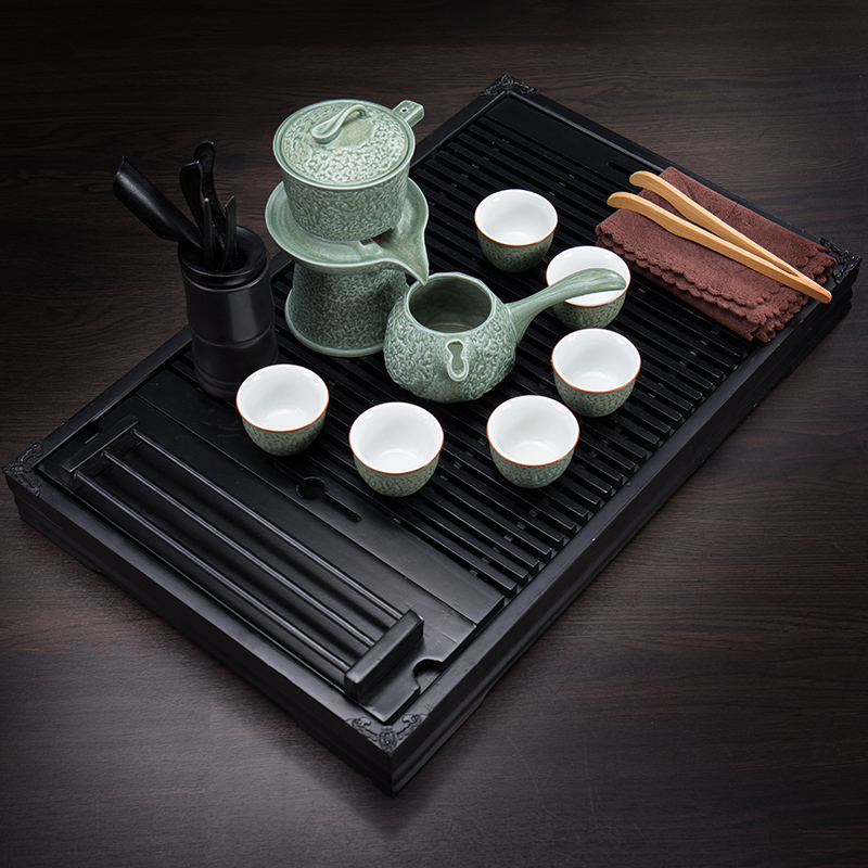 Ronkin lazy automatic tea set suit creative household solid wood contracted kunfu tea table ceramic teapot tea
