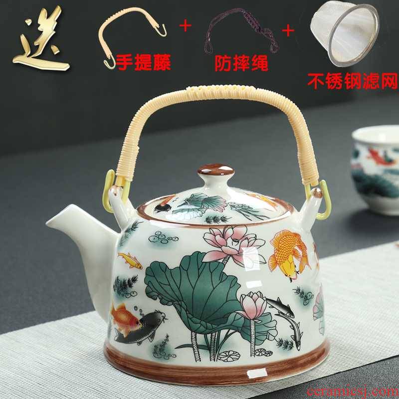 Blue large capacity girder teapot tropical filtration to hold hotel home restaurant ceramic tea cold, kettle
