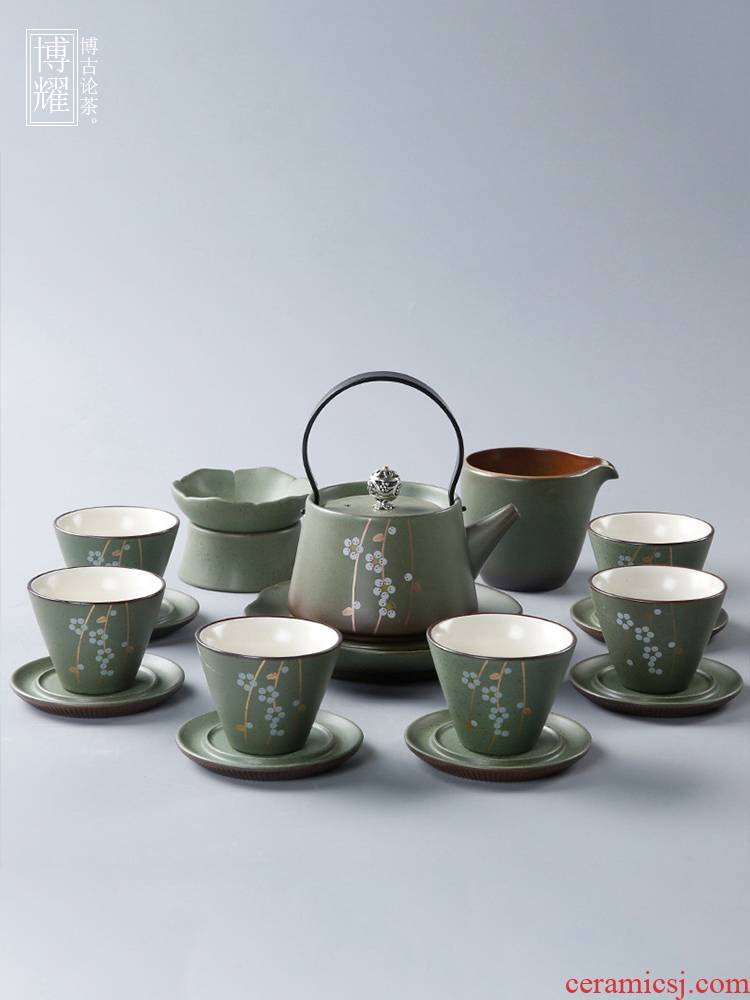 Bo yao tea set a complete set of Japanese coarse pottery kung fu tea set household hand - made girder pot of tea ware customize logo