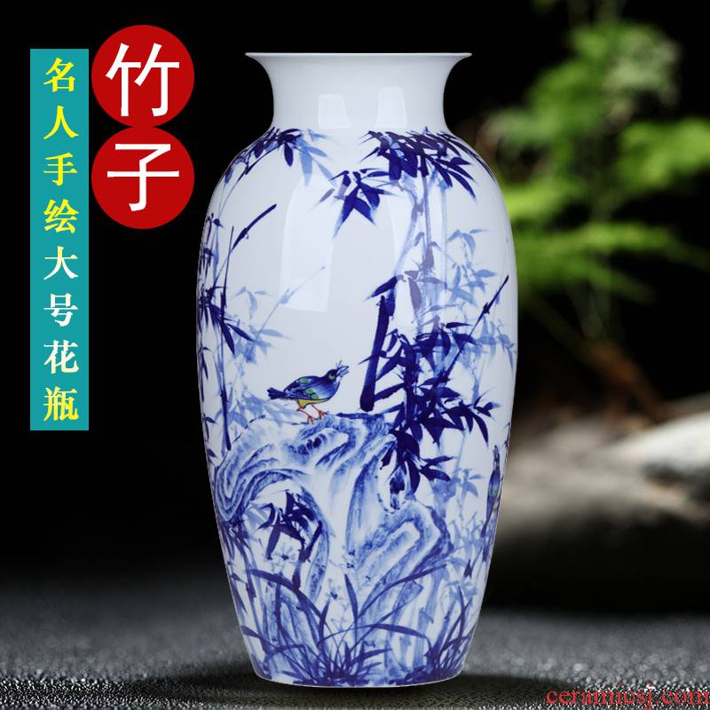 Jingdezhen hand - made bamboo report peaceful big blue and white porcelain vase furnishing articles wide expressions using ceramic sitting room decoration home decoration