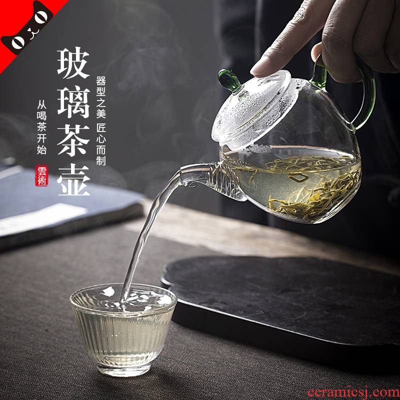 The Art of jingdezhen thickening clouds, heat - resistant glass teapot checking flower pot kung fu tea teapot