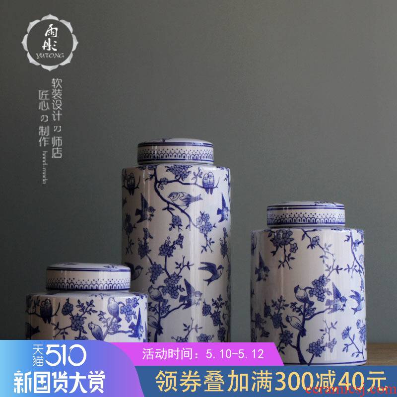 The rain tong home | jingdezhen blue and white porcelain ceramics classic wind round as cans ceramic pot sitting room porch place