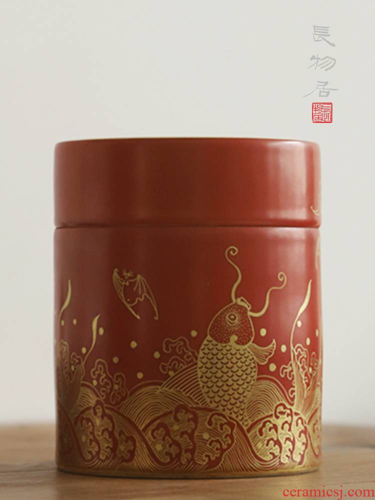 Offered home - cooked manual coral red paint carp caddy fixings trumpet in jingdezhen archaize ceramic tea set tea warehouse