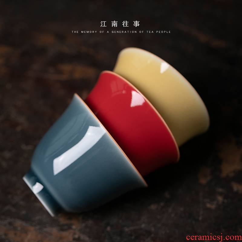 Jiangnan kung fu tea cups past ceramic cups of tea sample tea cup ji blue and red glaze color to a single tea cup