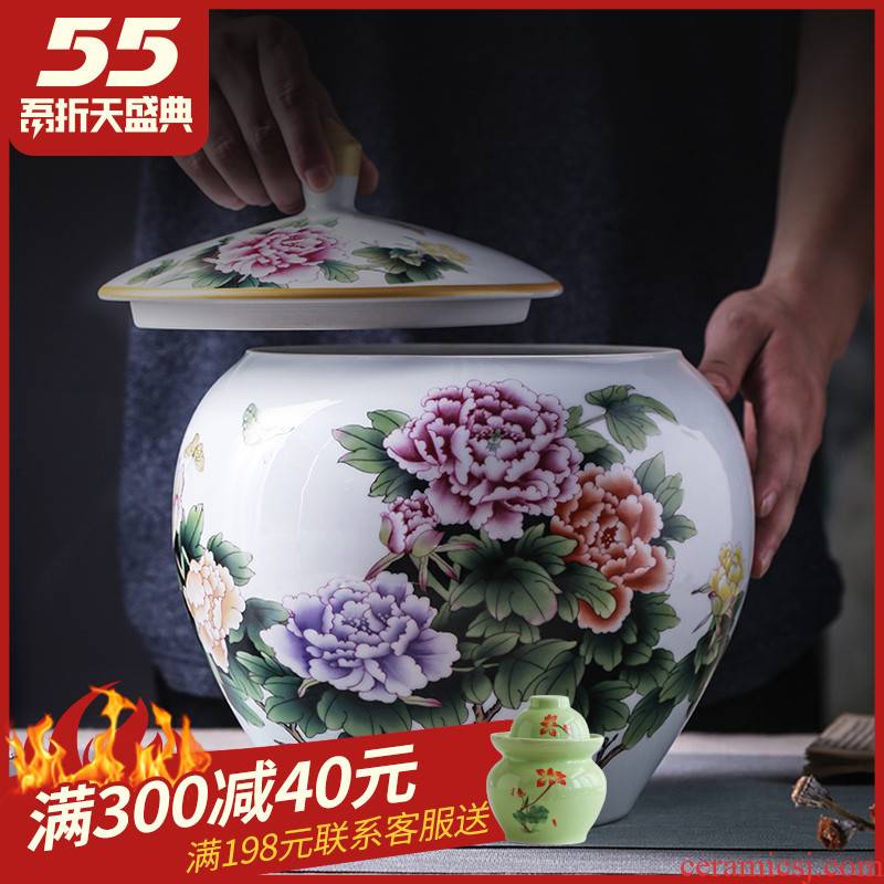 Jingdezhen ceramic barrel with cover home 20 jins 30 pack storage tank tea cake cylinder cylinder tank sealing ricer box