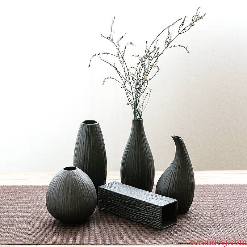 Black pottery flower flower implement Japanese creative ceramic decorative household items furnishing articles furnishing articles floret bottle tea accessories receptacle