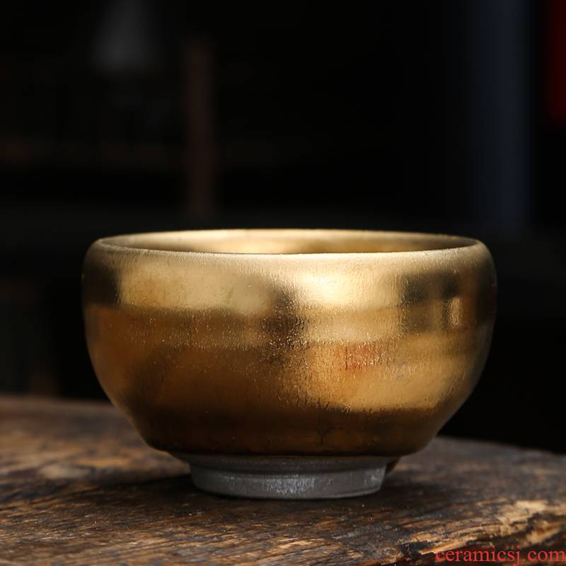 Jianyang tire iron yellow marigold oil droplets of pure gold to build light ceramic gold cup lamp that kung fu tea bowl master CPU