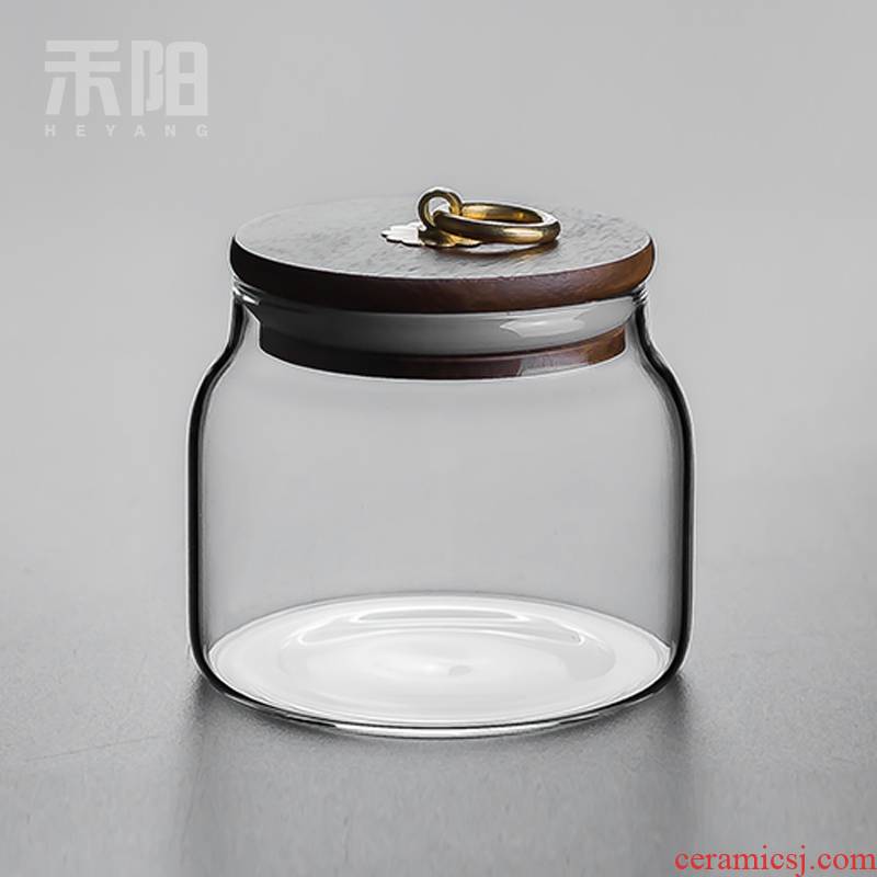Send Yang acacia wood glass caddy fixings portable sealed as cans of storage tank is transparent small POTS of tea warehouse storage tanks
