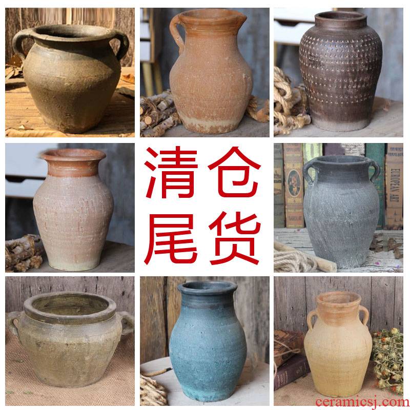 Earthenware jar inventory clearance sale large coarse pottery analyzes ancient vase decoration flower arranging soft furnishing articles fleshy basin