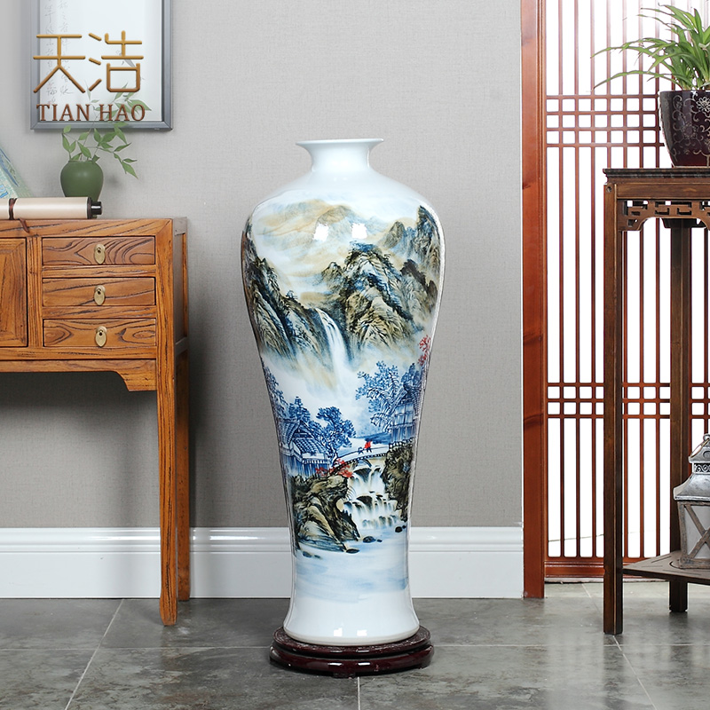 Jingdezhen ceramics hand - made high blue and white porcelain vase of large hotel opening gifts sitting room adornment is placed