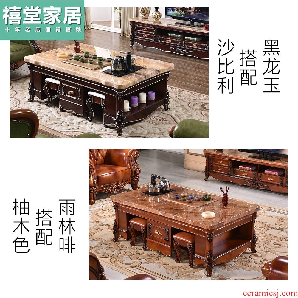 European marble kung fu tea table multifunctional solid wood tea table and chair TV ark combination contracted sitting room office