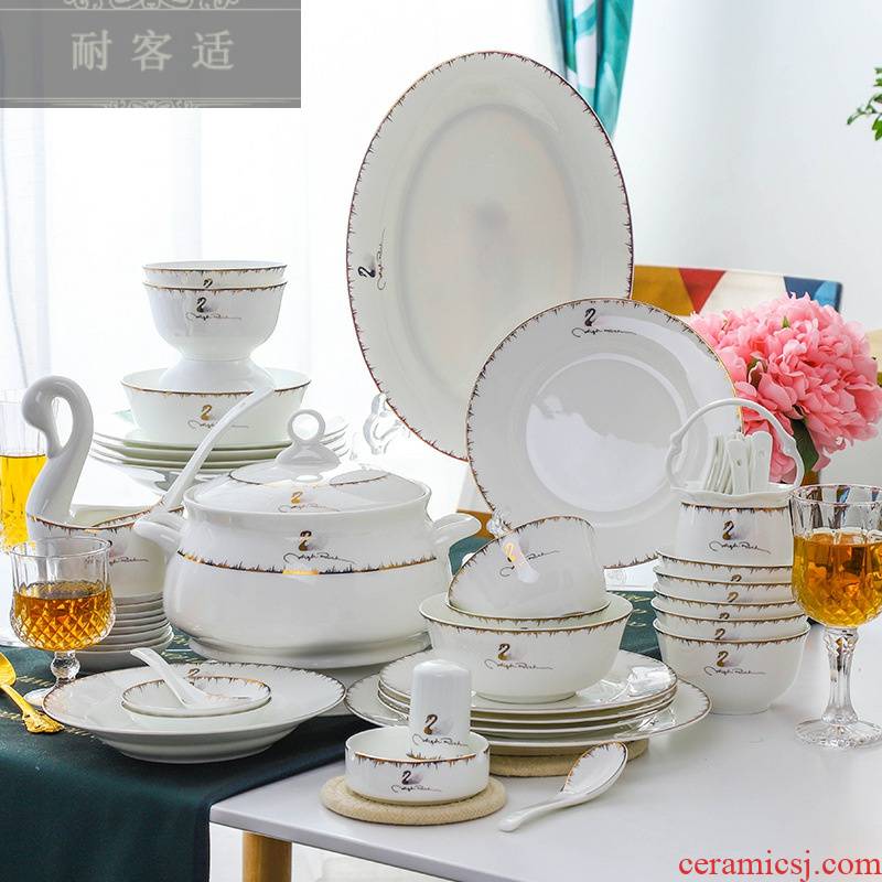 Hold to guest comfortable jingdezhen ceramic tableware swan ipads porcelain bowl dish gift set LOGO custom ceramic meal