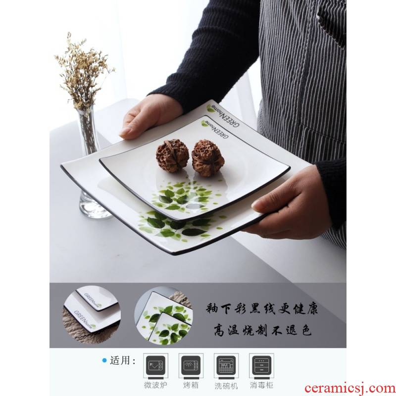 Plate of northern wind beefsteak creative ceramic disc household contracted black line square Plate snack Plate breakfast tray.