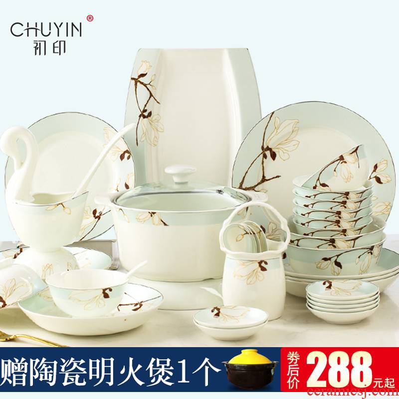 Dishes suit household European contracted light excessive ipads porcelain tableware suit of jingdezhen ceramic Dishes housewarming gift