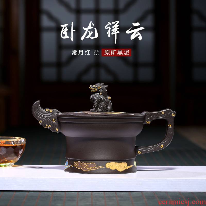 Xu ink wolong xiangyun it, the month red all hand made clay teapot tea undressed ore, black clay pot pot of collection
