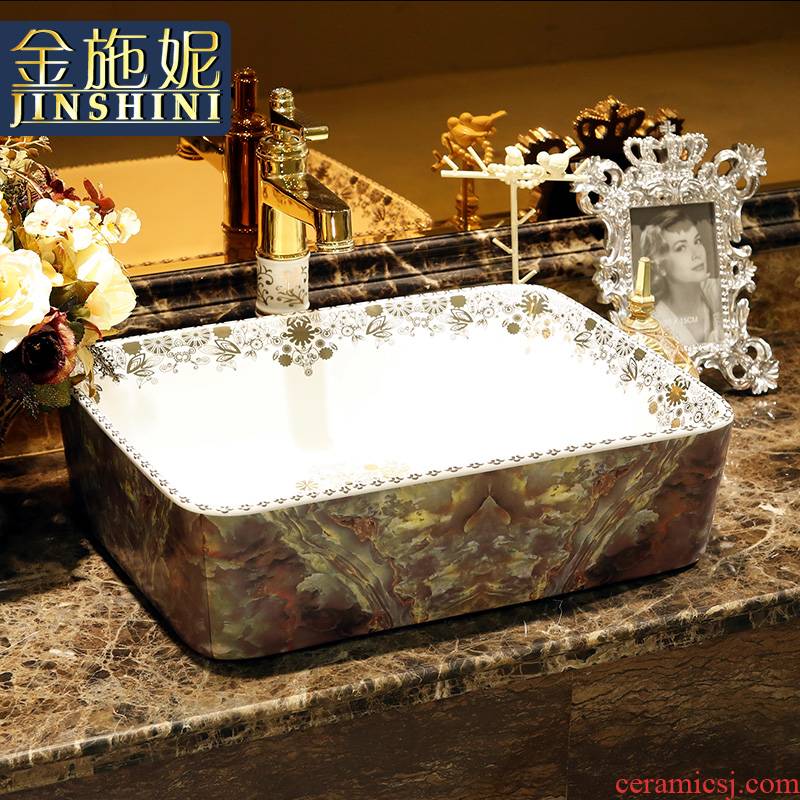 Gold cellnique jingdezhen ceramic lavatory bath art basin of Chinese style antique table face basin rectangular stone, jade