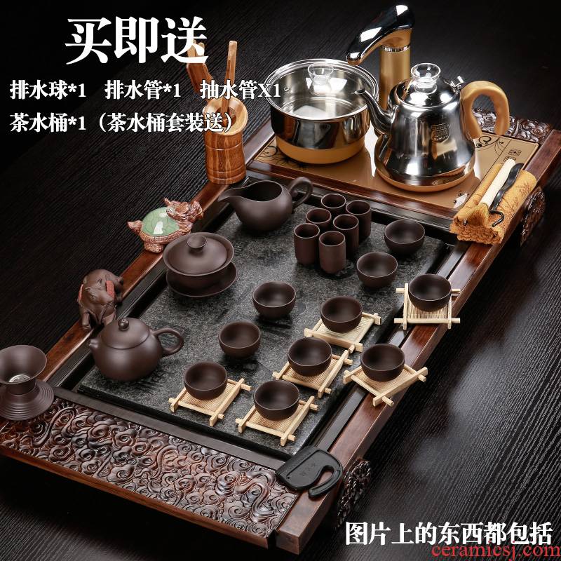 Back at home office ceramic tea set violet arenaceous kung fu tea machine fully automatic four unity magnetic electric heating furnace